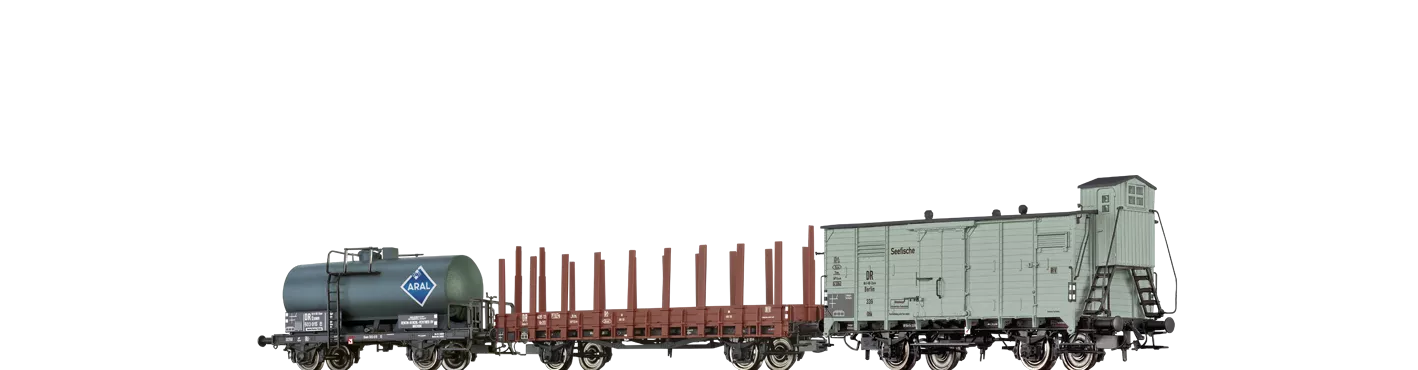 45979 - Güterwagenset Wärmeschutz-, Rungen- und Kesselwagen DR (Brit. US-Zone)