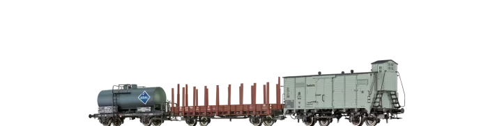 45979 - Güterwagenset Wärmeschutz-, Rungen- und Kesselwagen DR (Brit. US-Zone)